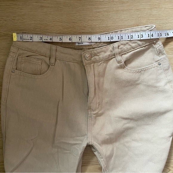 90s Inspired Beige Denim Gold SK Pants Relaxed Fit Straight Leg Minimalist - Picture 8 of 13